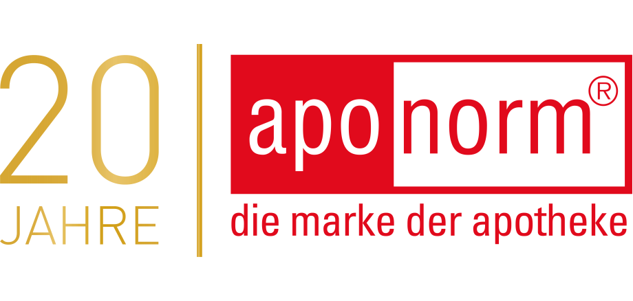 Goldene Zwanzig neben rotem aponorm Logo