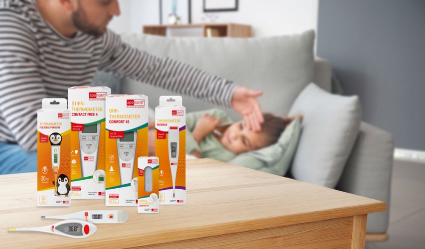 aponorm Fieberthermometer-Sortiment aponorm Fieberthermometer-Sortiment auf Tisch
