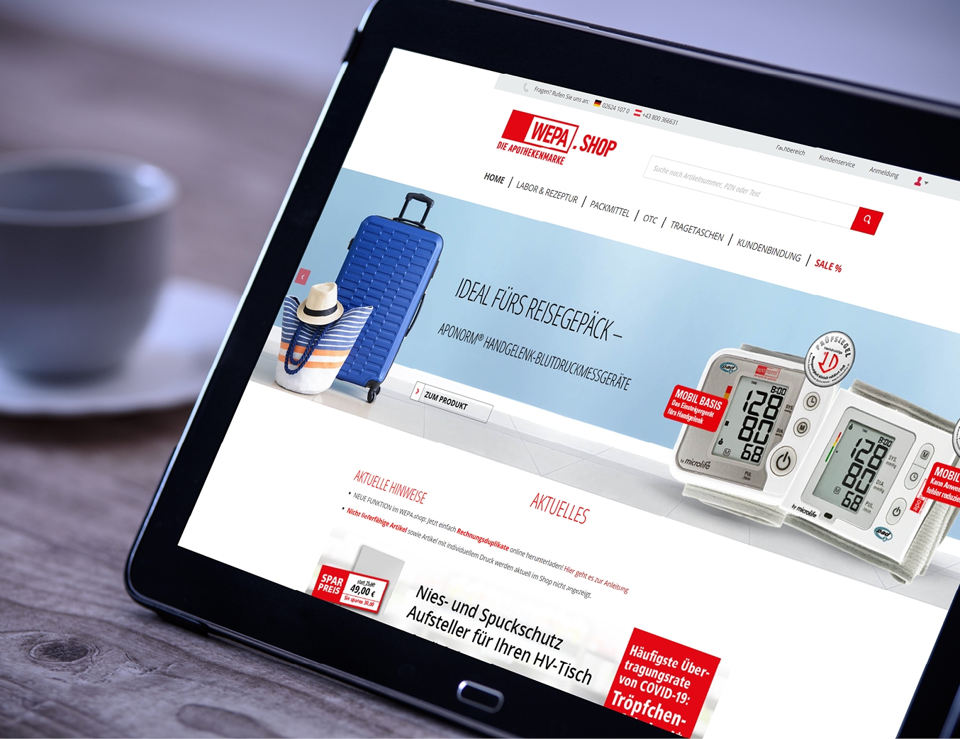WEPA.shop auf einem Tablet dargestellt