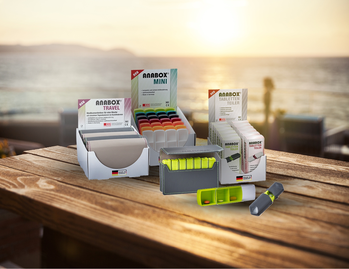 ANABOX Sortiment, ANABOX Travel, Anabox Mini, Anabox Tablettenteller