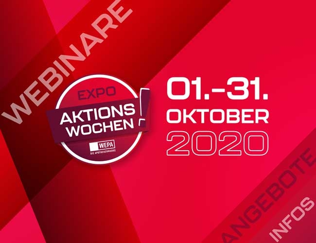 EXPO Aktionswoche 1.01-21.10.2020 dargestellt mit roten Schriftzug und Hintergrund.