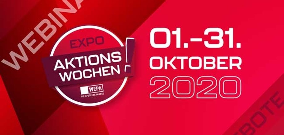 EXPO Aktionswoche 1.01-21.10.2020 dargestellt mit roten Schriftzug und Hintergrund.