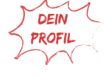 Dunkelrote Schrift in Sprechblase: "Dein Profil" Dunkelrote Schrift in Sprechblase: "Dein Profil"