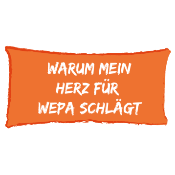 Orangefarbene Spracheblase: "Warum mein Herz für WEPA schlägt"