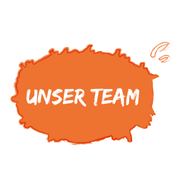 Orangefarbene Sprechblase: "Unser Team"
