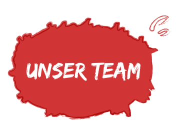Hellrote Sprechblase: "Unser Team"