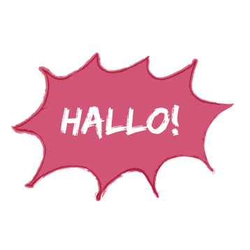 Pinke Sprechblase: "Hallo!"