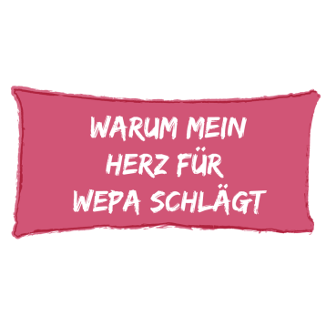 Pinke Sprechblase: "Warum mein Herz für WEPA schlägt"