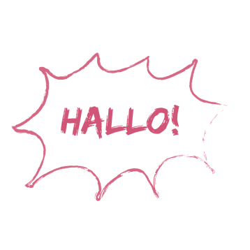 Lila Sprechblase "Hallo!"