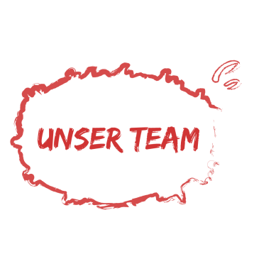 Rote Schrift in Sprechblase: "Unser Team"