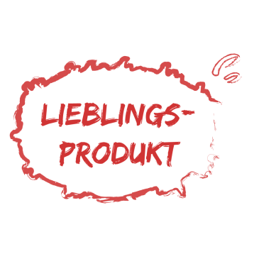 Rote Schrift in Sprechblase: "Lieblingsprodukt"