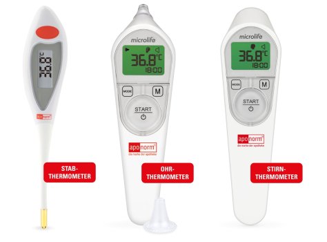 Stabthermometer, Stirnthermometer, Ohrthermometer