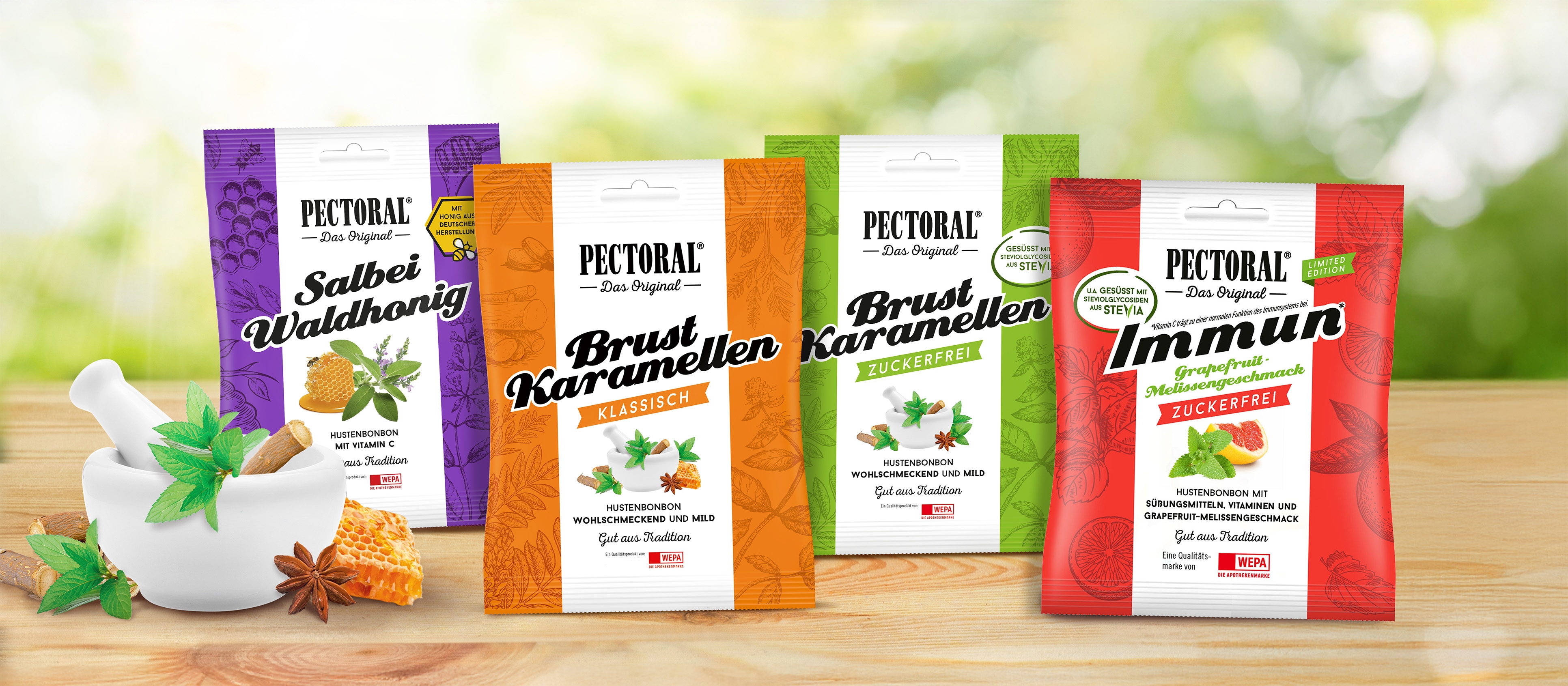 Salbei Waldhonig, Brust Karamellen klassisch und zuckerfrei sowie Immun