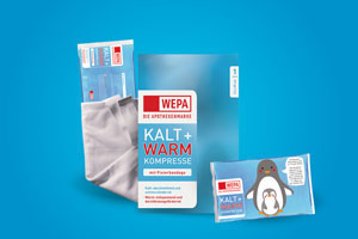 WEPA Die Apothekenmarke Kalt-Warm-Kompresse auch in Pinguin-Kinderdesign dargestellt