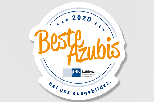 Logo Beste Azubis 2020. Inklusive IHK Logo und gelben Schriftzug.