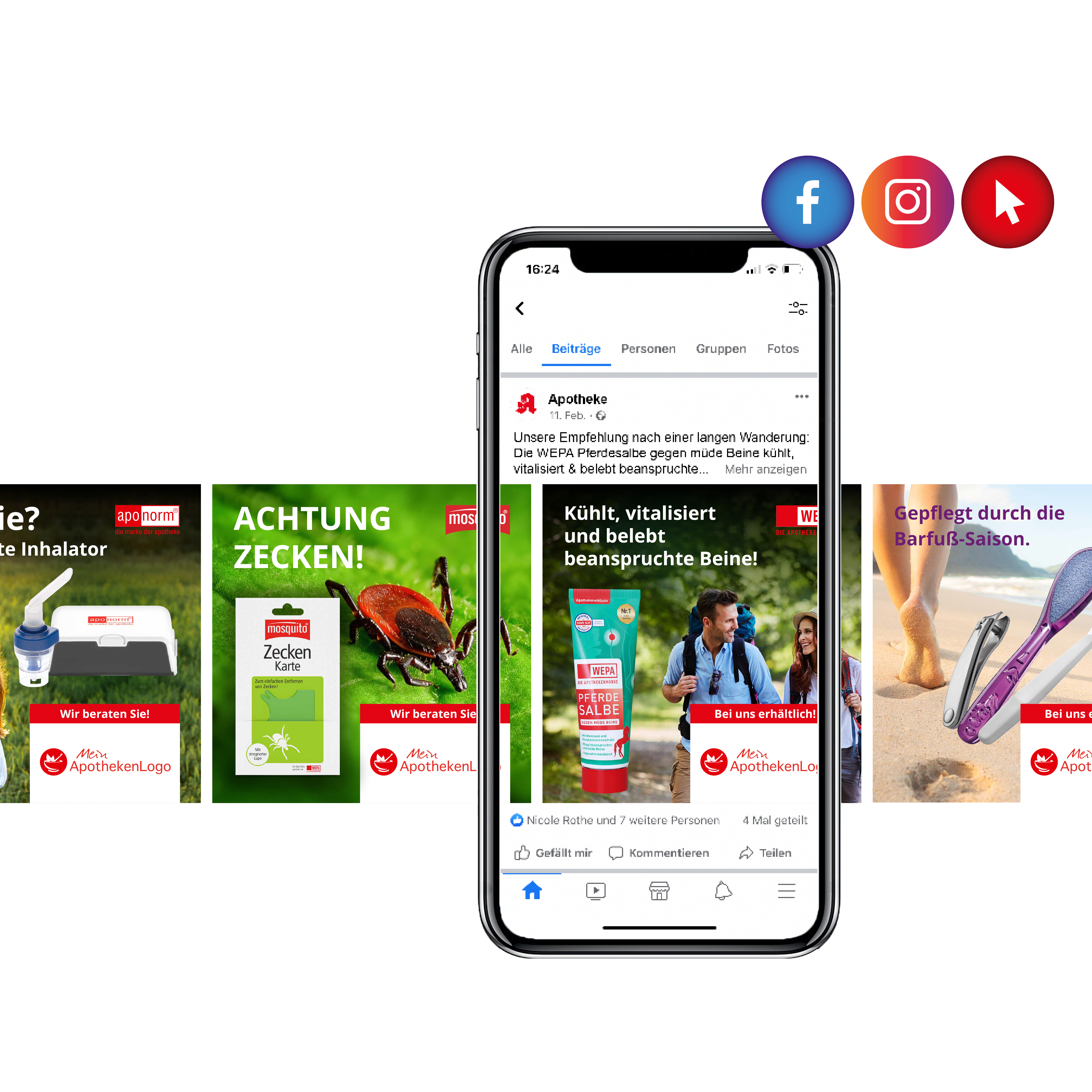 Handy mit Beispiel Social Media Posts