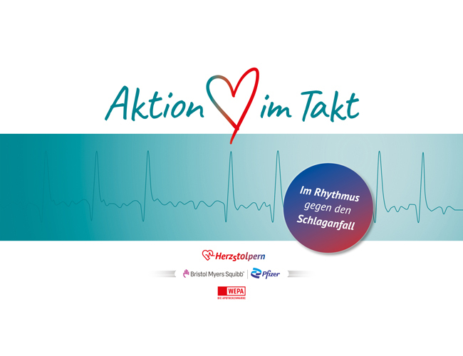 Aktion Herz in Takt Banner mit Logo und blauem Hintergrund