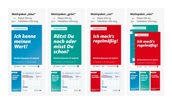 Motivpakete blau, grün, rot und mix der Aktion der Deutschen Hochdruckliga