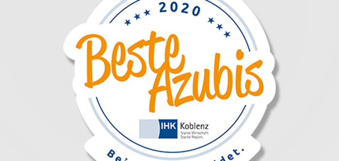 Logo Beste Azubis 2020. Inklusive IHK Logo und gelben Schriftzug.