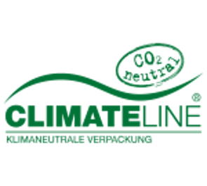 Climateline Logo in grün als Schriftzug und CO2 neutral Beschreibung.